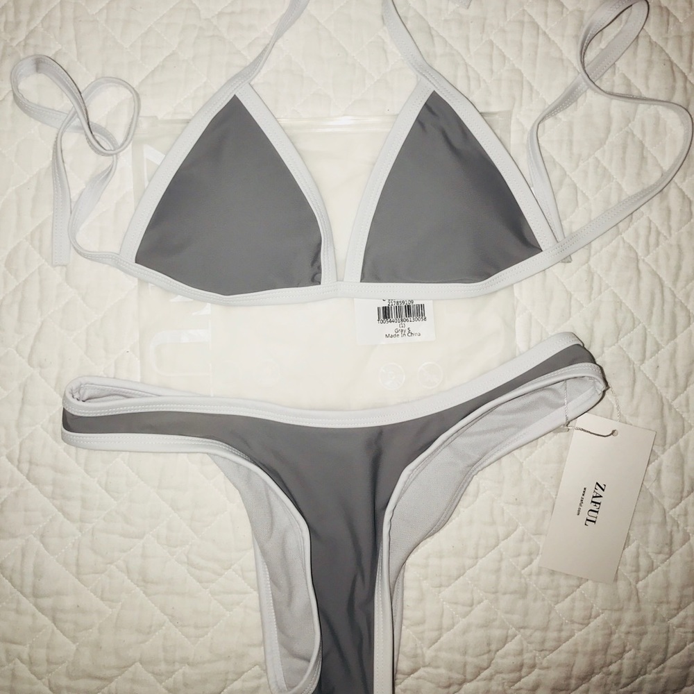 ZAFUL GRAY/WHITE BIKINI SET